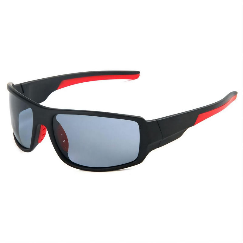 HD Polarized Sports Sunglasses Black Red Wrap Acetate Frame Grey Lens