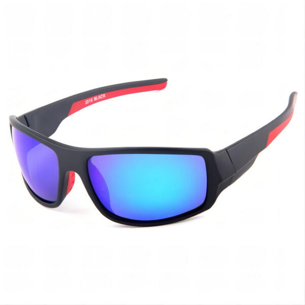 HD Polarized Sports Sunglasses Black Red Wrap Acetate Frame Mirror Blue Lens