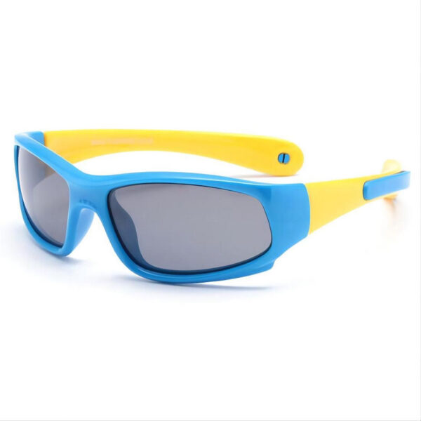 Kids Polarized Sports Sunglasses Royal Blue/Yellow Silicone Frame Grey Lens