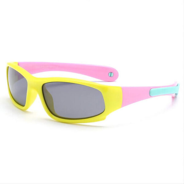 Kids Polarized Sports Sunglasses Yellow Pink Silicone Frame Grey Lens