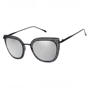 Lace Metal Cat-Eye Sunglasses Oversized Frame Black/Mirror White
