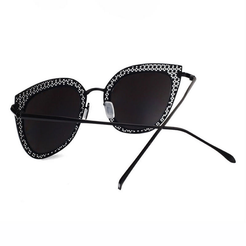 Lace Metal Cat-Eye Sunglasses Oversized Frame Mirrored White