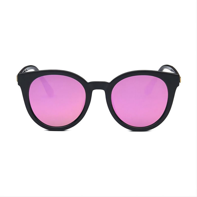 Ladies Keyhole-Bridge Round Fashion Sunglasses Black/Mirror Pink