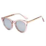 Ladies Keyhole-Bridge Round Fashion Sunglasses Transparent Pink Frame/Mirror White Lens
