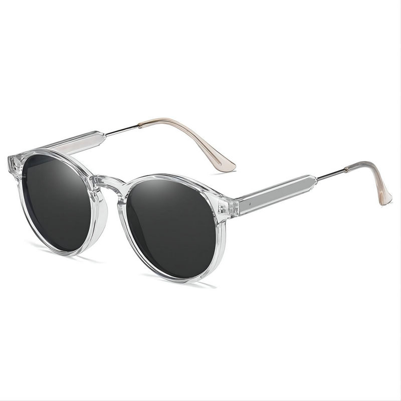 Ladies Retro Round Keyhole Sunglasses Transparent Frame