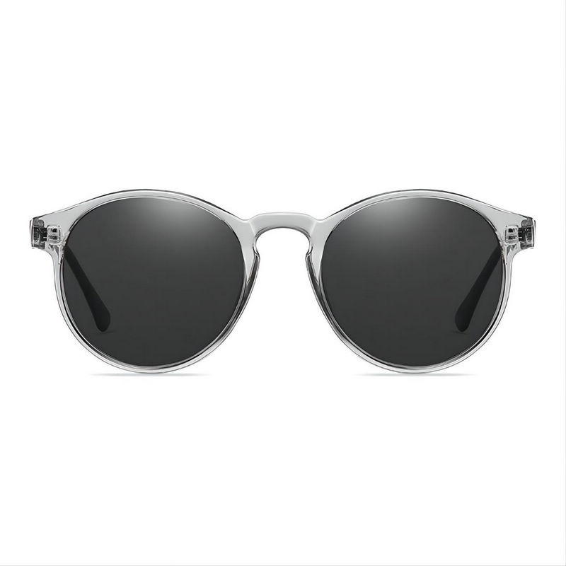 Ladies Retro Round Keyhole Sunglasses Transparent Grey Frame Gray Lens
