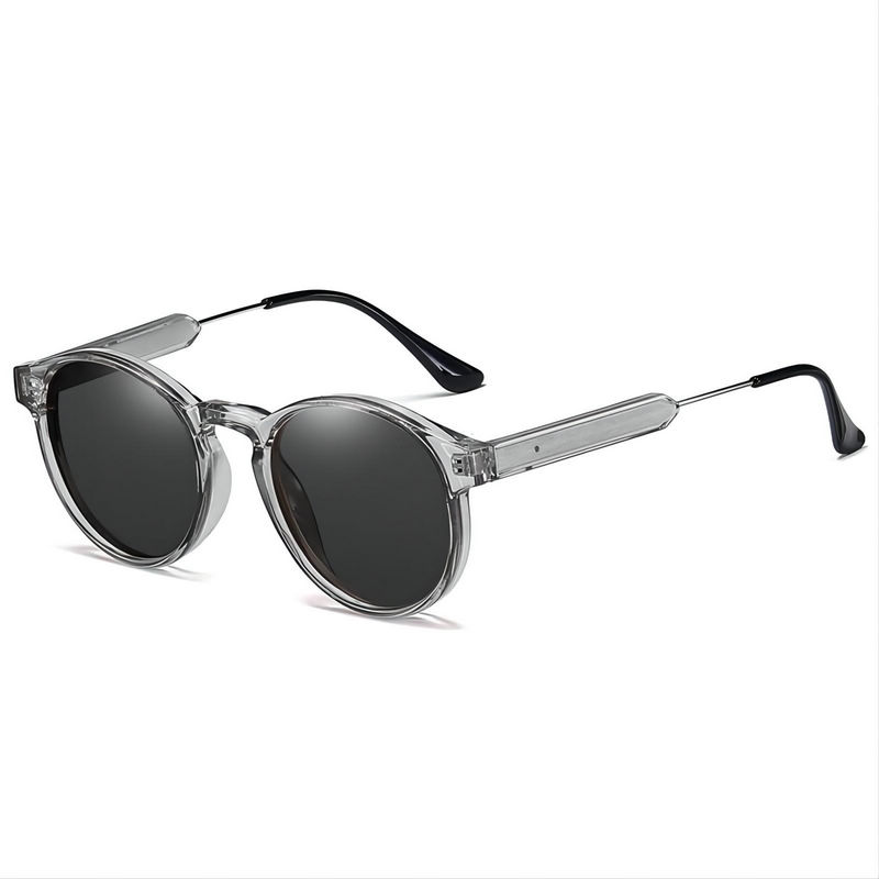 Ladies Retro Round Keyhole Sunglasses Transparent Grey Frame