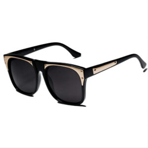 Large Vintage Square Rivets Frame Sunglasses Black/Gold