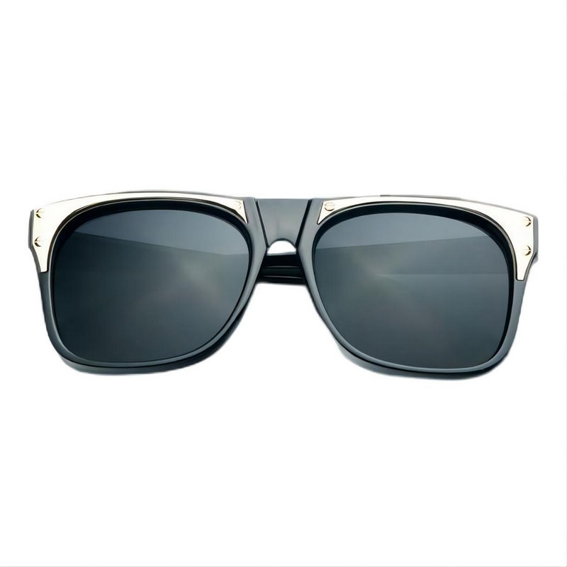 Large Vintage Square Rivets Frame Sunglasses Black Gold Frame Grey Lens