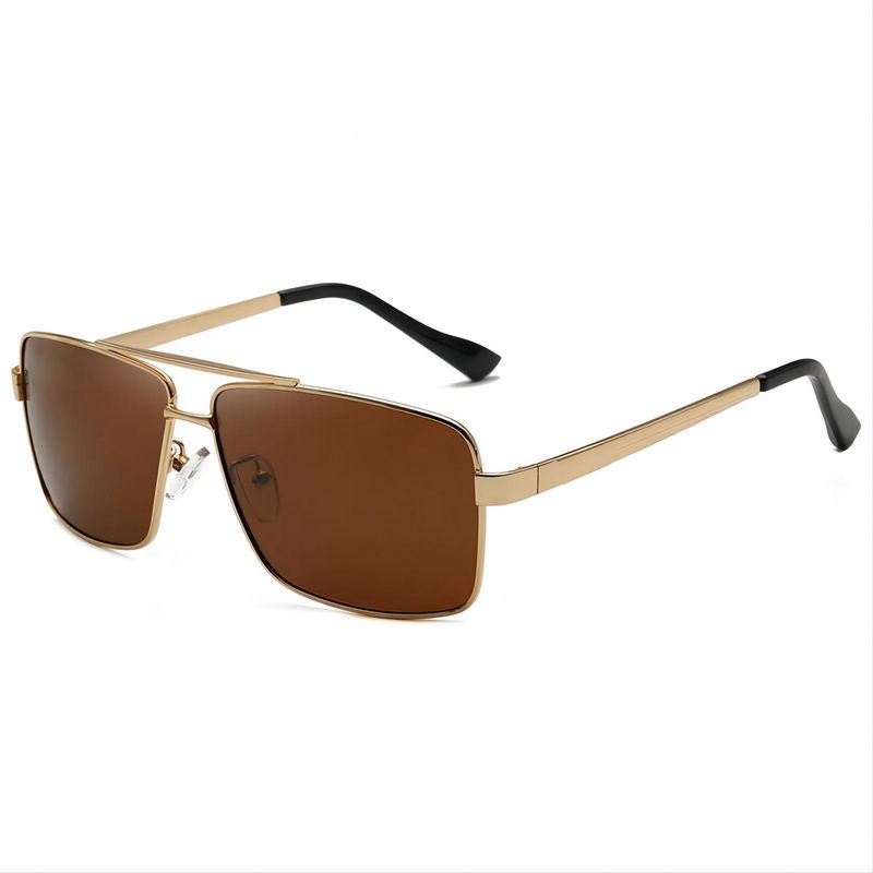 Mens Metal Square Pilot Sunglasses Polarized Lens For Driving Gold-Tone/Brown