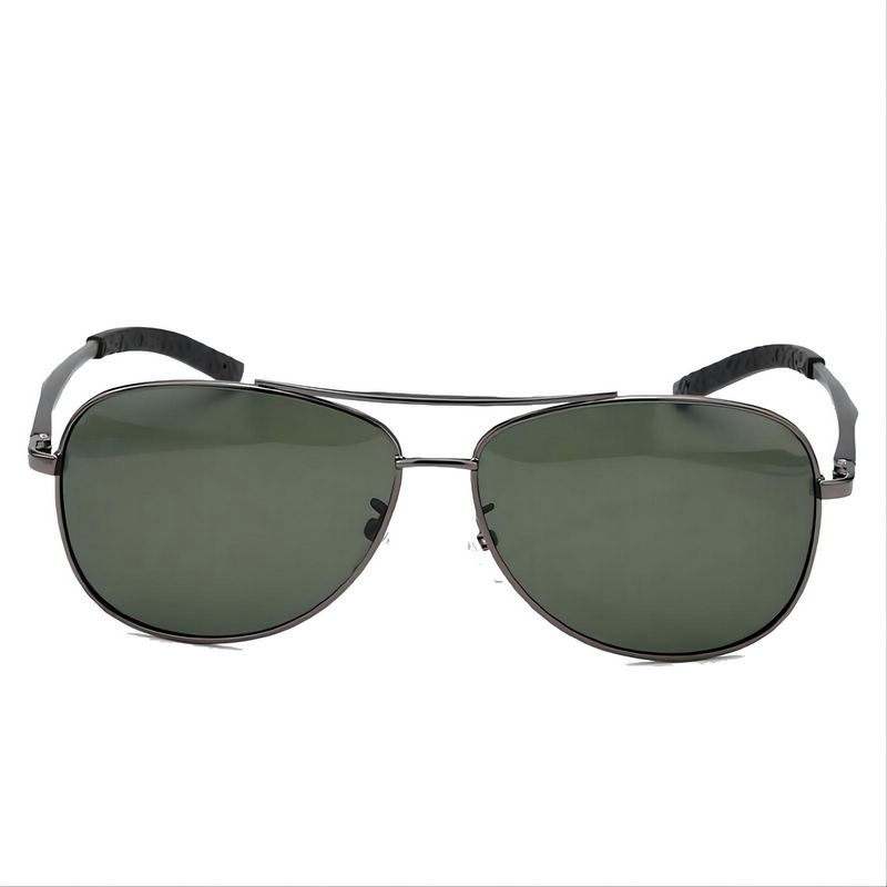 Mens Polarized Green Driving Sunglasses Gun Grey Metal Pilot Frame