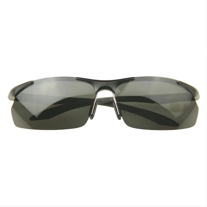 Mens Polarized Rectangle Rimless Sunglasses Black Frame Gray Lens