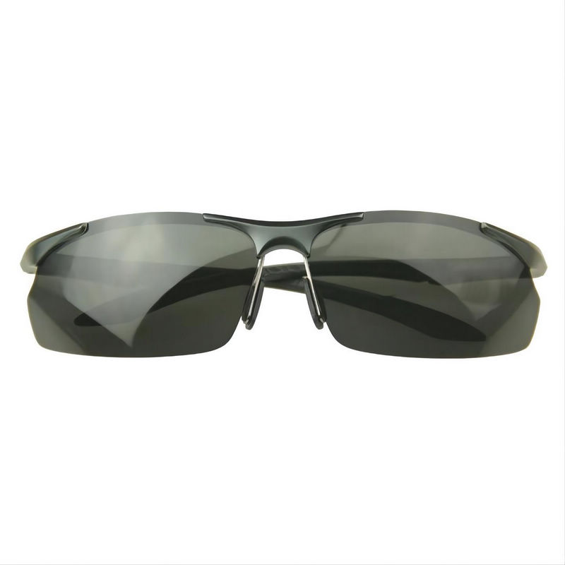 Mens Polarized Rectangle Rimless Sunglasses Gun Grey/Gray