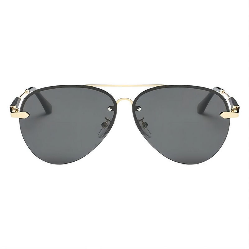 Mens Semi-Rimless Polarized Pilot Sunglasses Gold-Tone Frame Grey Lens