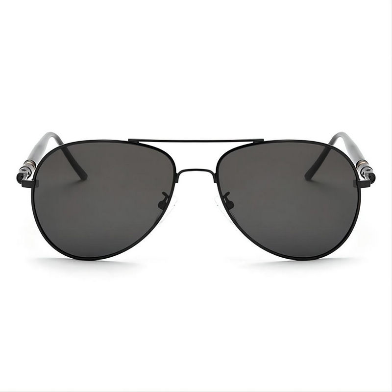 Metal Double-Bar Polarized Pilot Sunglasses For Men Black/Grey
