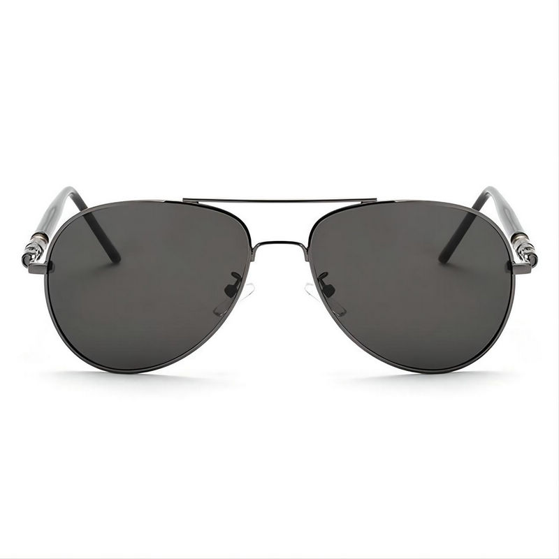Metal Double-Bar Polarized Pilot Sunglasses For Men Gun Grey/Gray