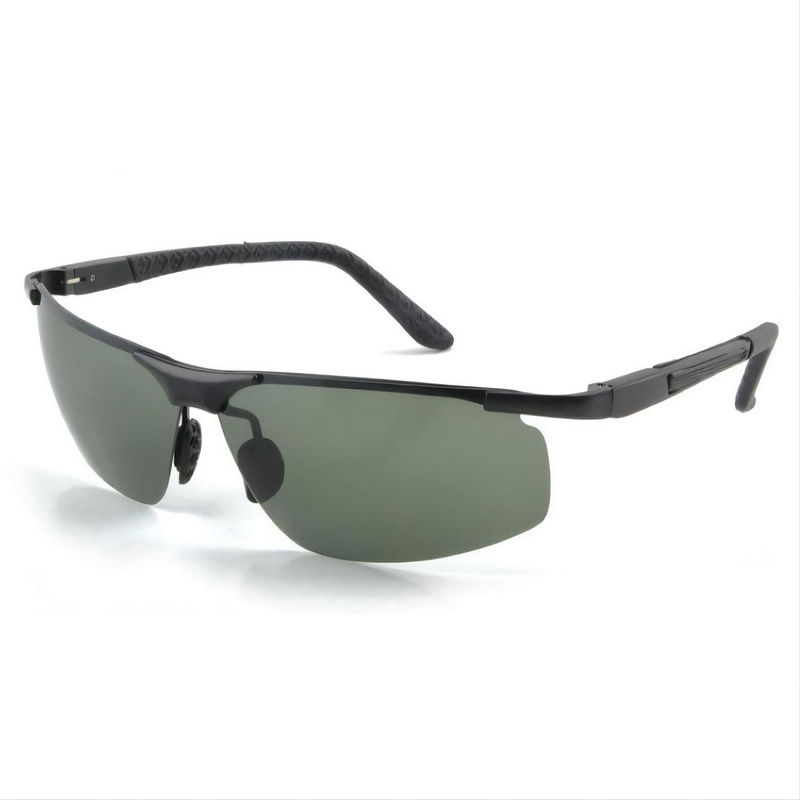 Metal Half-Rim Polarized Fishing Sunglasses For Men Black Frame Green Lens