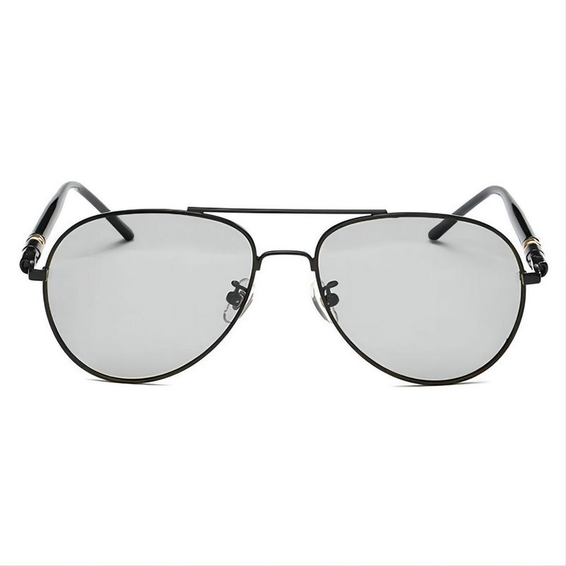 Metal Pilot-Style Polarized Photochromic Sunglasses For Men Black/Gray