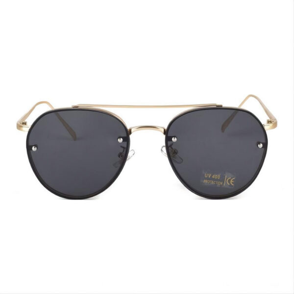 Metal Top-Rim Round Pilot Sunglasses with Screw Detail Gold-Tone Frame Grey Lens