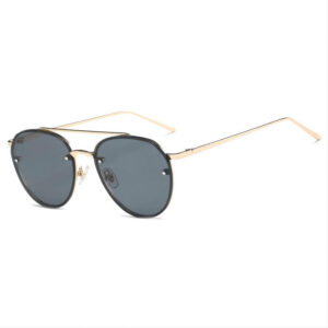Metal Top-Rim Round Pilot Sunglasses with Screw Detail Gold-Tone/Grey