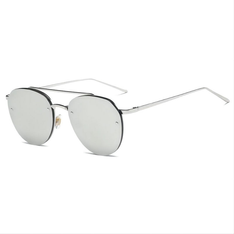 Metal Top-Rim Round Pilot Sunglasses with Screw Detail Silver-Tone/Mirror White