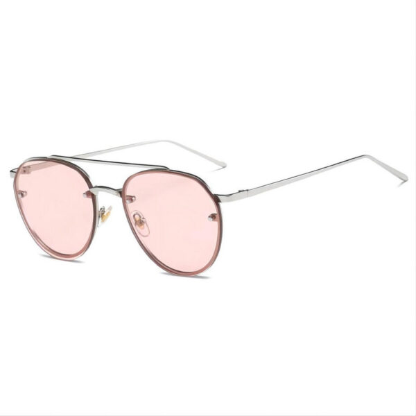 Metal Top-Rim Round Pilot Sunglasses with Screw Detail Silver-Tone/Transparent Pink