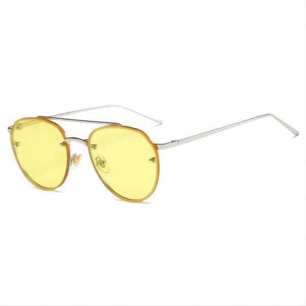 Metal Top-Rim Round Pilot Sunglasses with Screw Detail Silver-Tone/Transparent Yellow