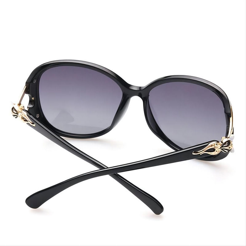 Metallic Fox-Head Polarized Sunglasses For Women Black Frame Grey Lens