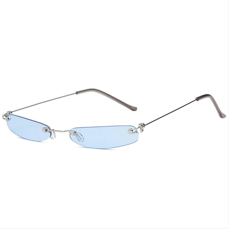 Micro Narrow-Shaped Rimless Sunglasses Tinted Blue
