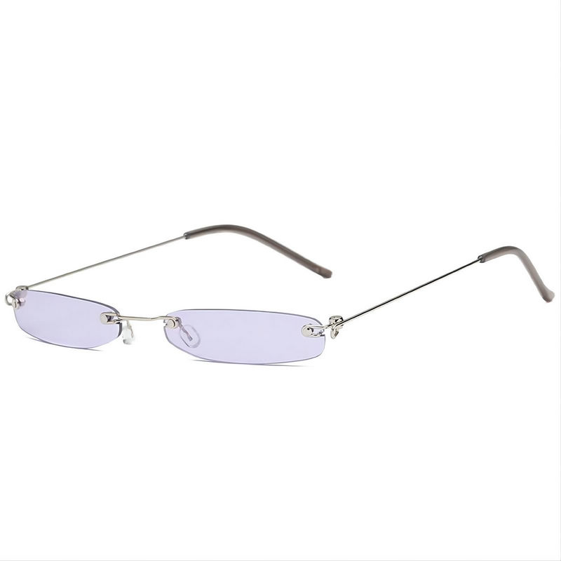 Micro Narrow-Shaped Rimless Sunglasses Tinted Purple