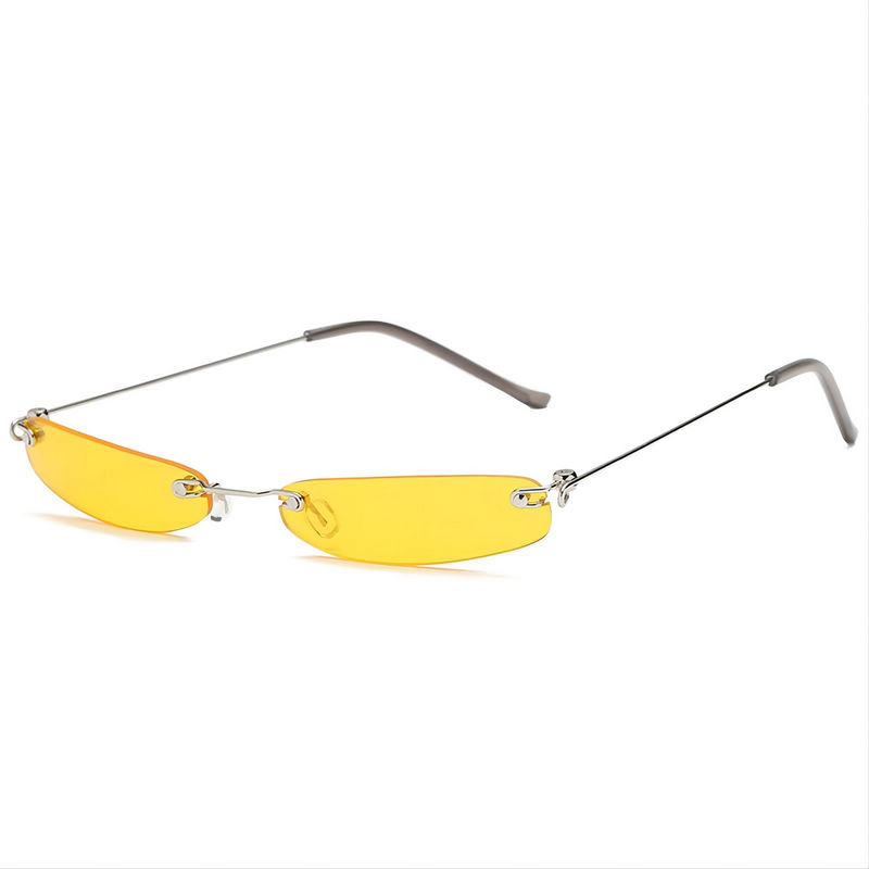 Micro Narrow-Shaped Rimless Sunglasses Tinted Yellow