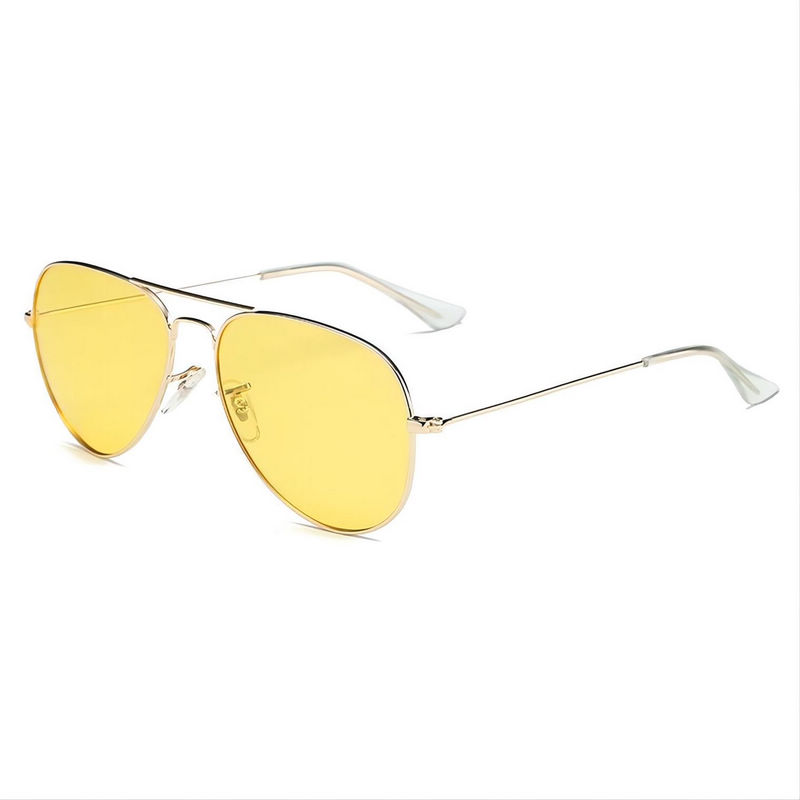 Military Polarized Pilot Sunglasses Gold-Tone Metal Frame Yellow Lens