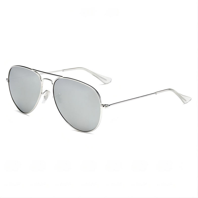 Military Polarized Pilot Sunglasses Metal Frame Silver/Mirror White
