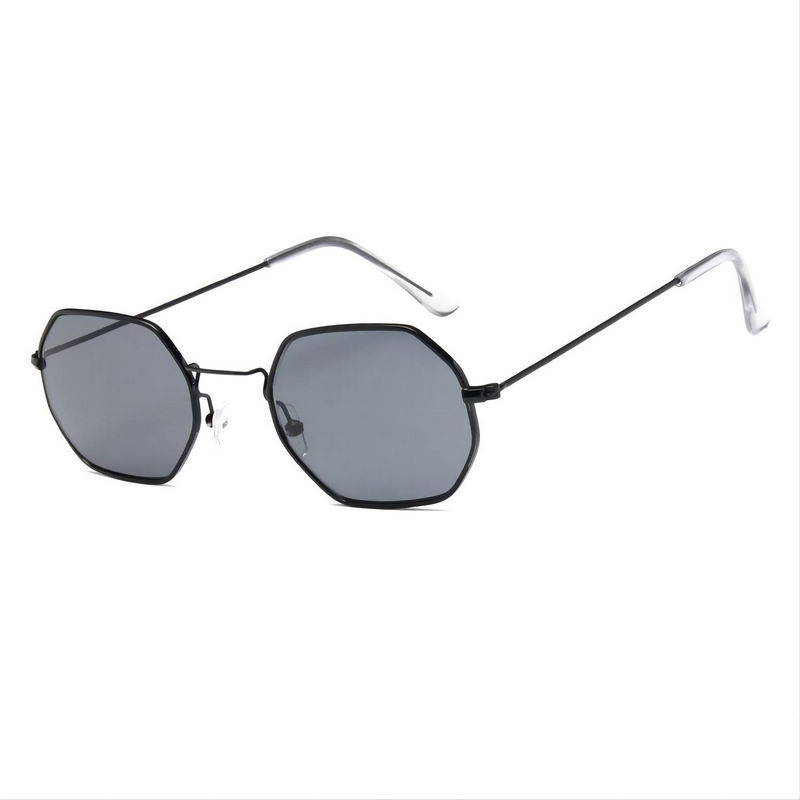 Octagon-Shape Metal-Framed Classic Sunglasses All Black