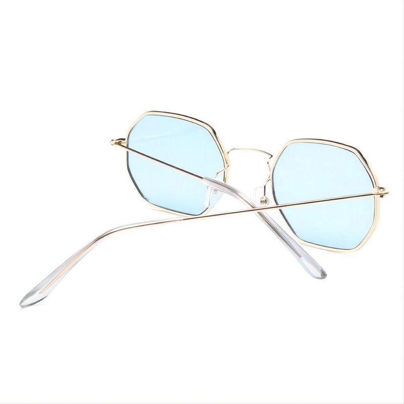 Octagon-Shape Metal-Framed Classic Sunglasses Transparent Blue