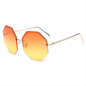 Octagonal Geometric Semi-Rimless Gradient Sunglasses Gold-Tone/Orange Yellow