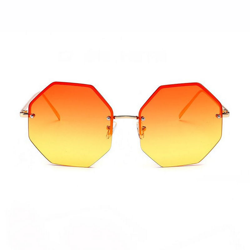 Octagonal Geometric Semi-Rimless Gradient Sunglasses Orange Yellow