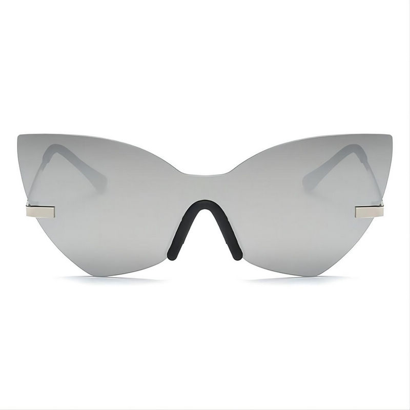 Oversized Cat-Eye Shield Sunglasses Silver-Tone Metal Arms
