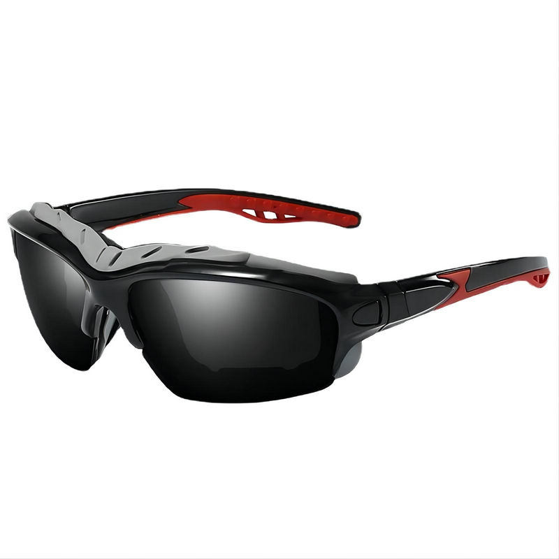 Padded Half-Frame Cycling Sunglasses All Black Wrap Frame Polarized Lens