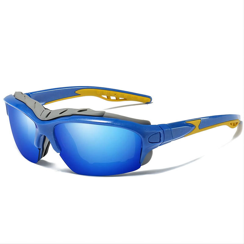 Padded Half-Frame Cycling Sunglasses Blue Wrap Frame Polarized Lens