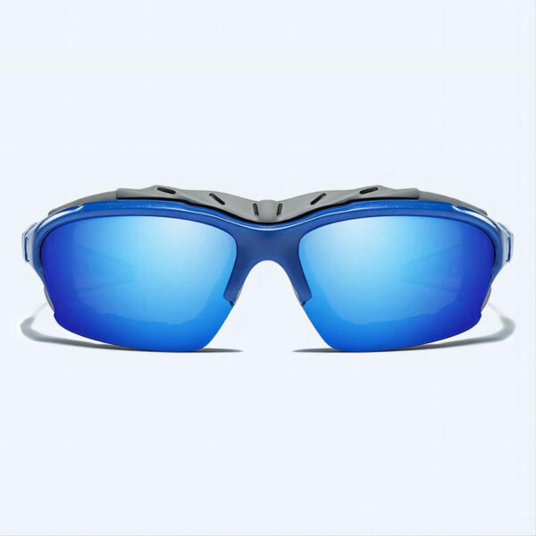 Padded Half-Frame Cycling Sunglasses Wrap Frame Polarized Lens Blue/Mirror Blue