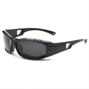 Padded Wrap-Around Cycling Sunglasses Black Frame Polarized Grey Lens