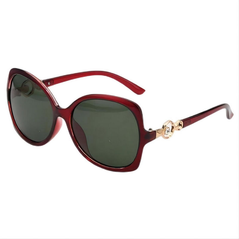 Polarized Green Driving Sunglasses Women's Gem Embellished Arms Wine Red