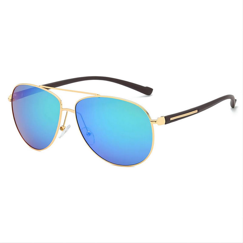 Polarized Lens Pilot-Style Sunglasses Gold Metal Frame TR90 Arms Mirror Green Lens