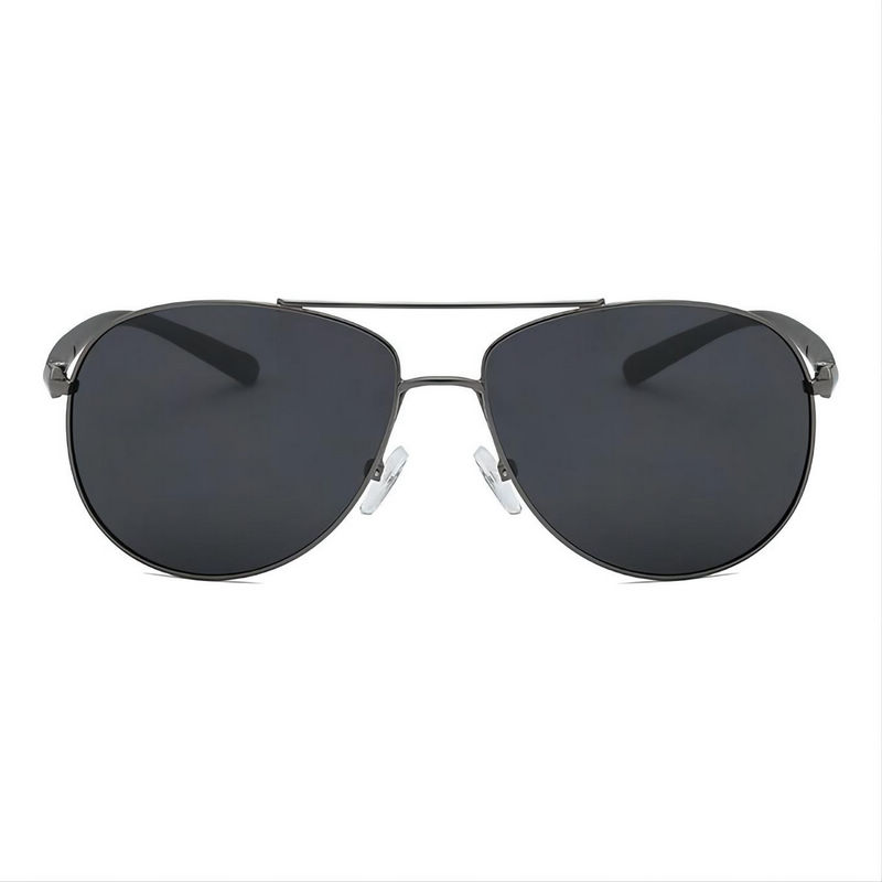 Polarized Lens Pilot-Style Sunglasses Gun Grey Metal Frame TR90 Arms Gray Lens