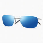 Polarized Rectangle Frameless Hingeless Sunglasses Mirrored Blue