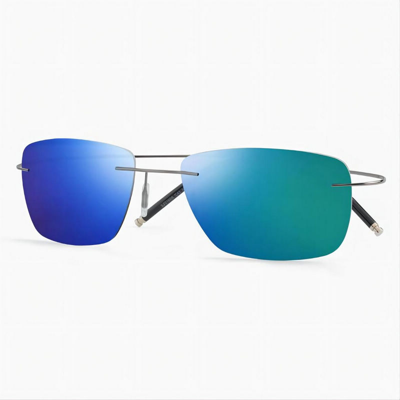 Polarized Rectangle Frameless Hingeless Sunglasses Mirrored Green