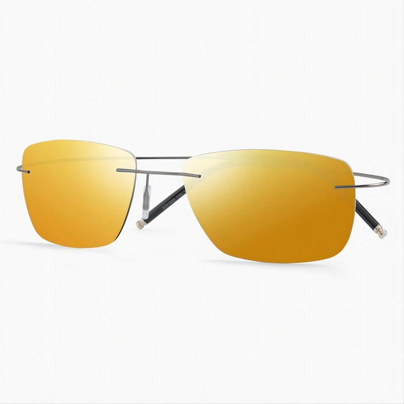 Polarized Rectangle Frameless Hingeless Sunglasses Mirrored Orange