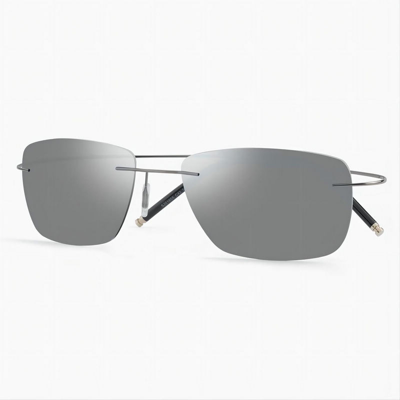 Polarized Rectangle Frameless Hingeless Sunglasses Mirrored White