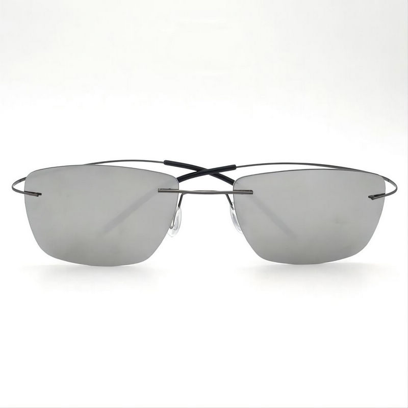 Polarized Rectangle Frameless Hingeless Sunglasses Silver-Tone/Mirror White